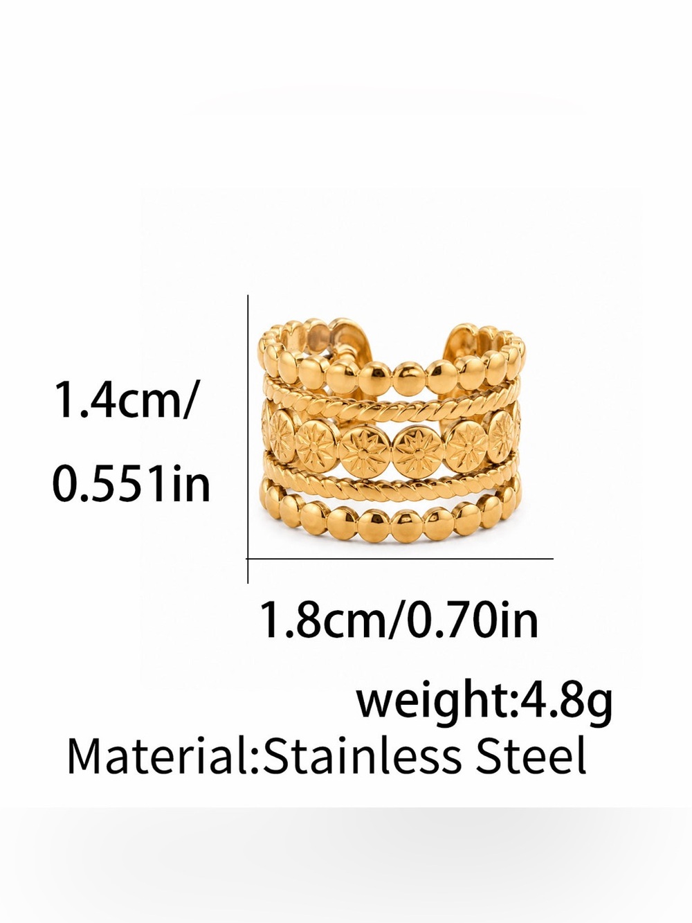Ring Gold Stainless Steel Layered Star Bead Ring .
